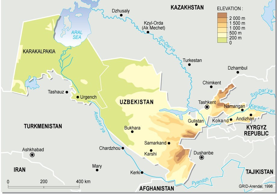 uzbekistan topographic map